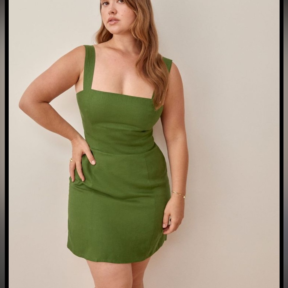 Reformation Brigitte linen Green Mini Dress
